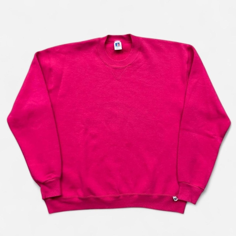 Vintage 80s Russell Athletic Blank Pink Crewneck Sweatshirt USA XL